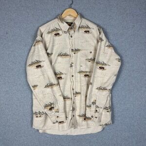 Cabelas Chamois Mens Tall Long Sleeve Button Up Shirt Landscape Print Size L